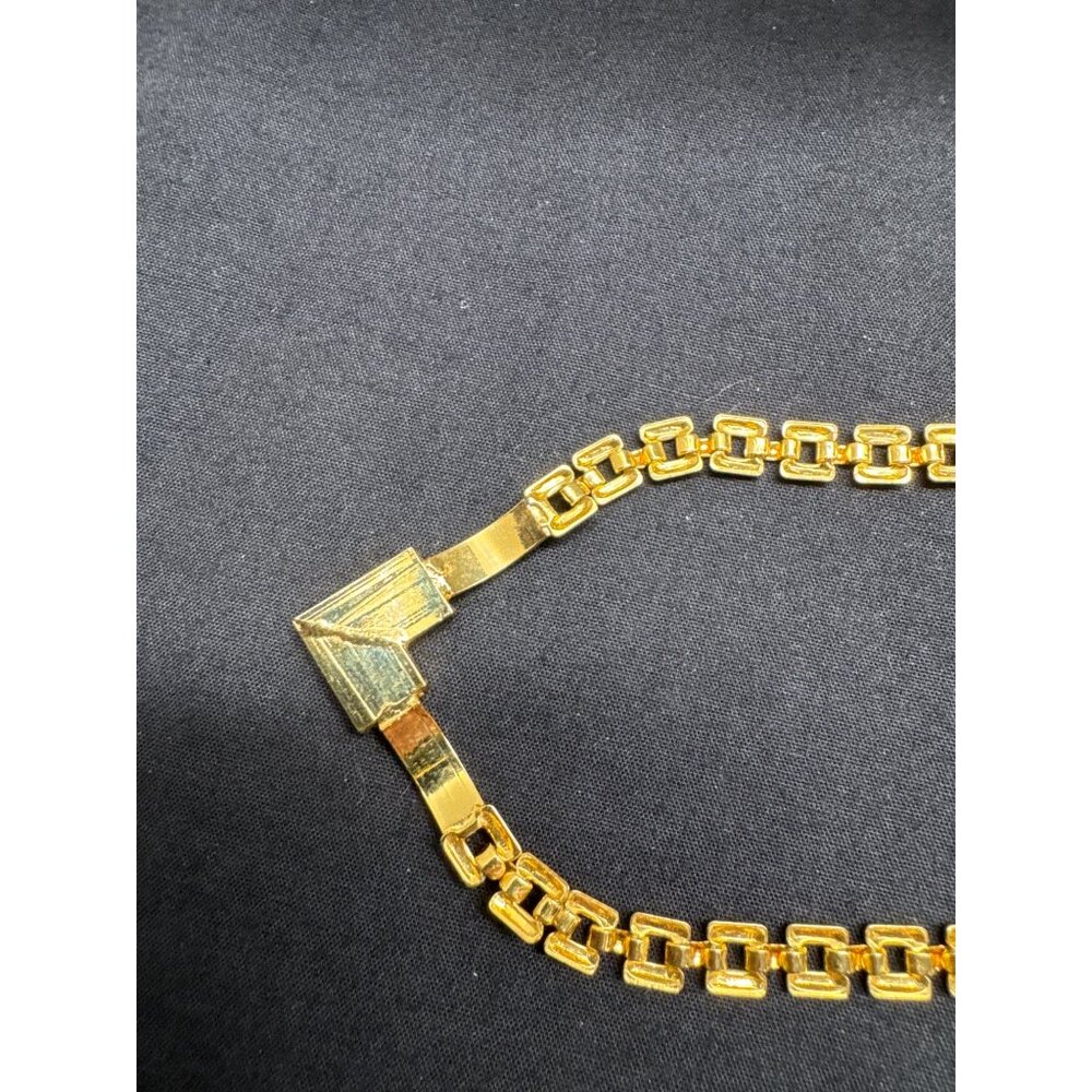 Gold Toned Chain Necklace & Earrings Set With Rhinestone Accents Elegant Jewelry - Picture 6 of 7